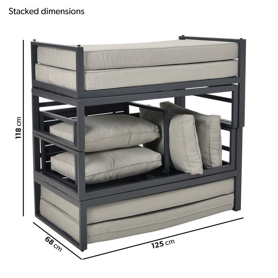 4 Seater Grey Modular Stackable Garden Sofa with Waterproof Cover