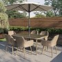 6 Seater Beige Rattan Garden Dining Set with Matching Parasol