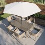 6 Seater Beige Rattan Garden Dining Set with Matching Parasol