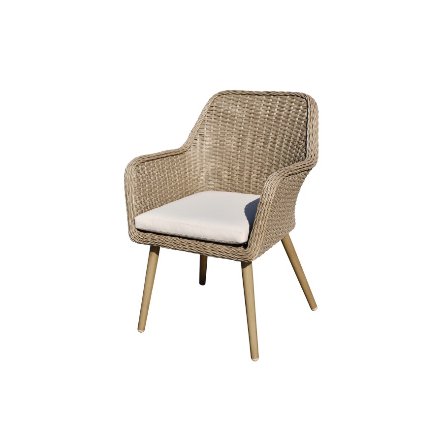 6 Seater Beige Rattan Garden Dining Set with Matching Parasol