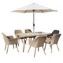 6 Seater Beige Rattan Garden Dining Set with Matching Parasol