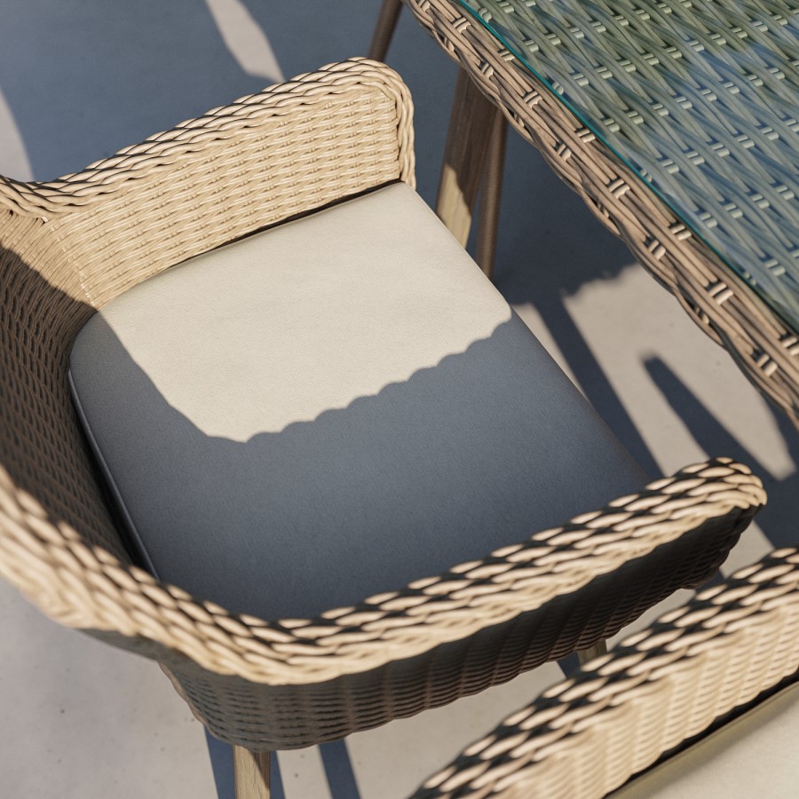 6 Seater Beige Rattan Garden Dining Set with Matching Parasol