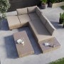 5 Seater Beige Rattan Corner Sofa Set with Reclining Sun Lounger and Coffee Table