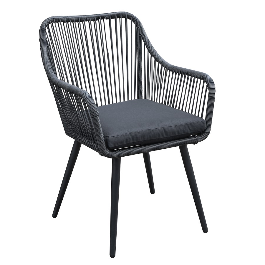 ONLY OPENED - 4 Seater Black Rope Wicker Outdoor Dining Set with Parasol