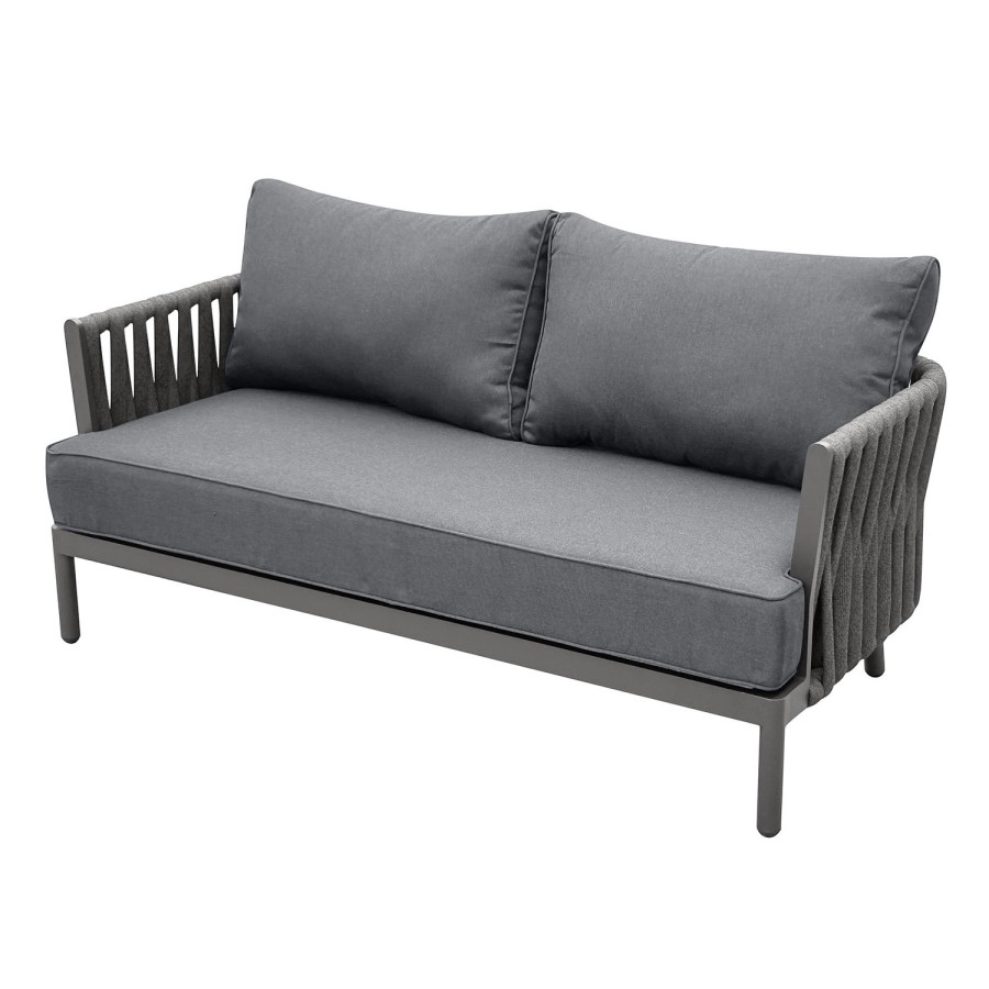 4 Seater Charcoal Rope Detail Sofa and Armchair Set with Coffee Table