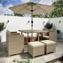 8 Seater Beige Rattan Cube Garden Dining Set with Matching Parasol