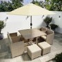 8 Seater Beige Rattan Cube Garden Dining Set with Matching Parasol