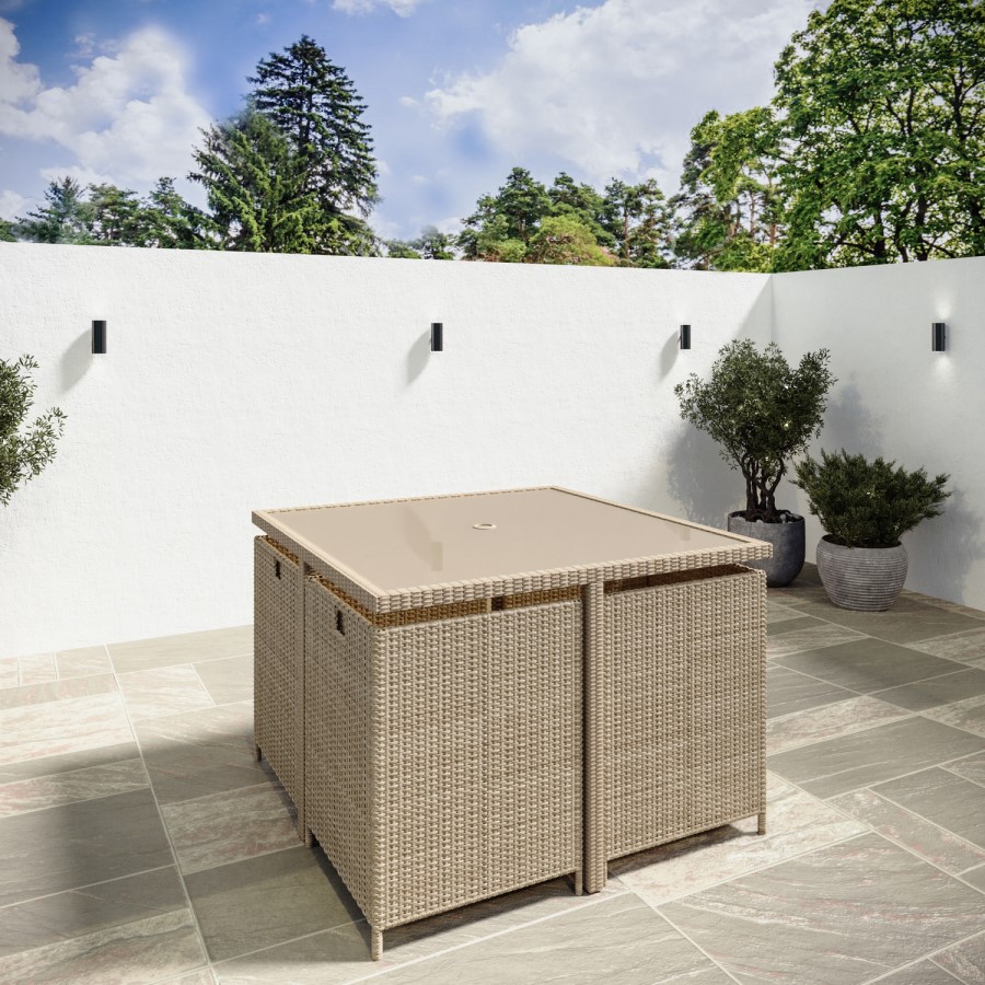 8 Seater Beige Rattan Cube Garden Dining Set with Matching Parasol