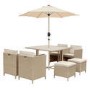8 Seater Beige Rattan Cube Garden Dining Set with Matching Parasol