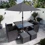 8 Seater Grey Rattan Cube Garden Dining Set with Matching Parasol