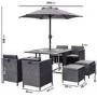 8 Seater Grey Rattan Cube Garden Dining Set with Matching Parasol