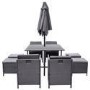 8 Seater Grey Rattan Cube Garden Dining Set with Matching Parasol