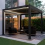 3 x 3m Heavy Duty Aluminium Charcoal Louvred Pergola with Solar LED Lighting & 2 Textilene Side Panels