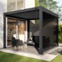 3 x 3m Heavy Duty Aluminium Charcoal Louvred Pergola with Solar LED Lighting & 2 Textilene Side Panels