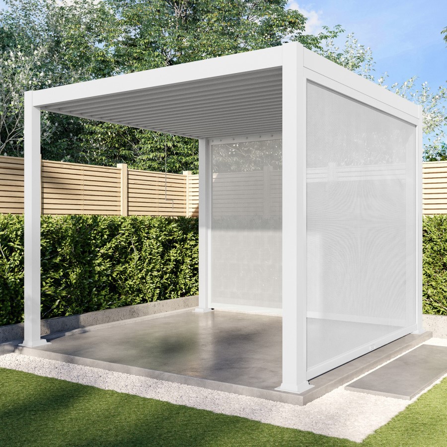 3 x 3m Heavy Duty Aluminium White Louvred Pergola & 2 Textilene Side Panels
