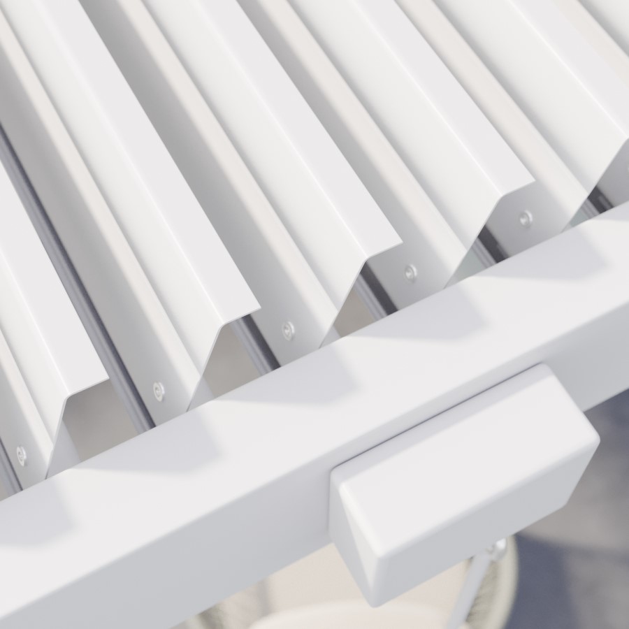 3 x 3m Heavy Duty Aluminium White Louvred Pergola & 2 Textilene Side Panels