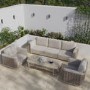 5 Seater Beige Rattan Garden Sofa and Armchair Set with Coffee Table