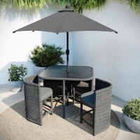 4 Seater Grey Rattan Cube Garden Dining Set with Matching Parasol