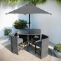 4 Seater Grey Rattan Cube Garden Dining Set with Matching Parasol