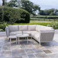 5 Seater Beige Rope Garden Corner Sofa Set with Nesting Tables