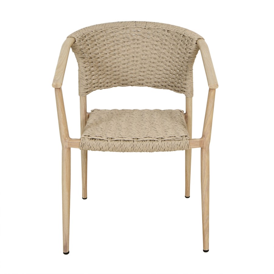 6 Seater Wood Effect Garden Dining Set with Rattan Chairs