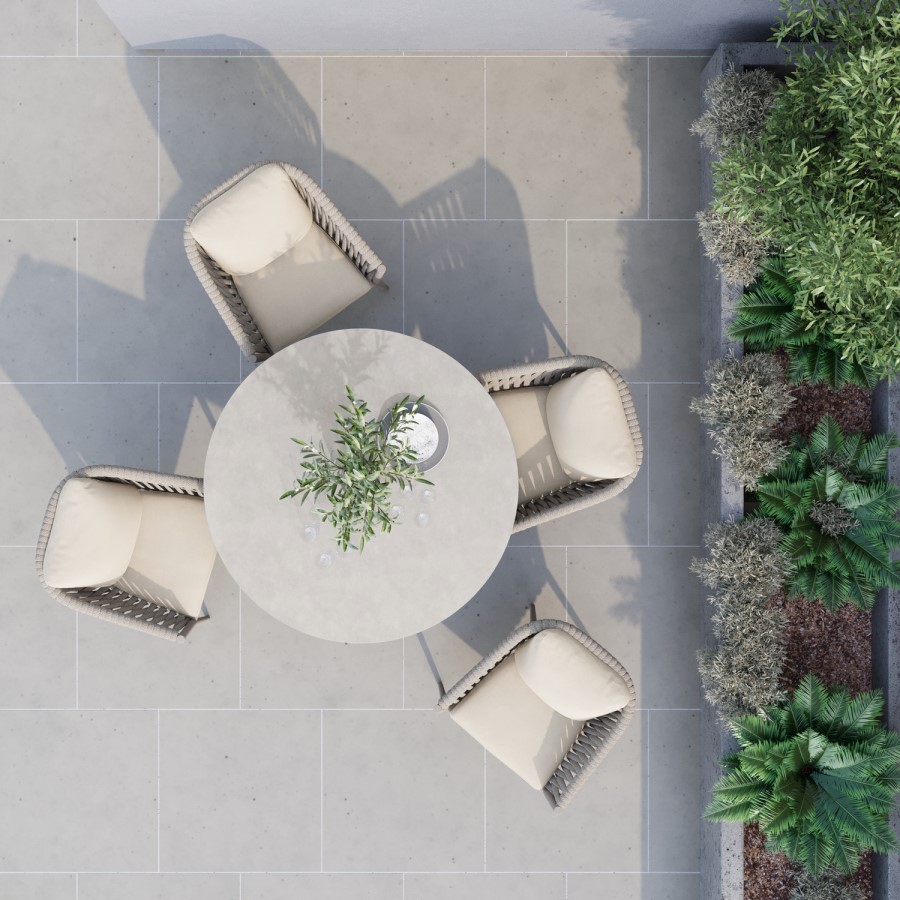 4 Seater Beige Rope Round Garden Dining Set