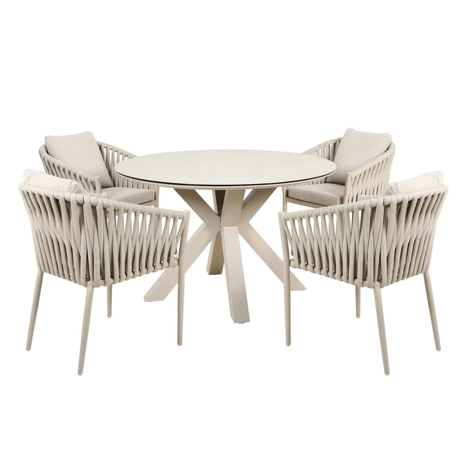 4 Seater Beige Rope Round Garden Dining Set