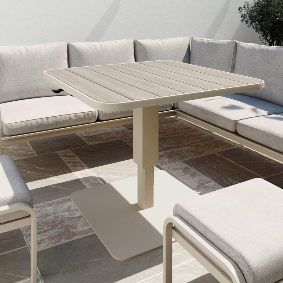 7 Seater Beige Aluminium Corner Garden Dining Set with Height Adjustable Table