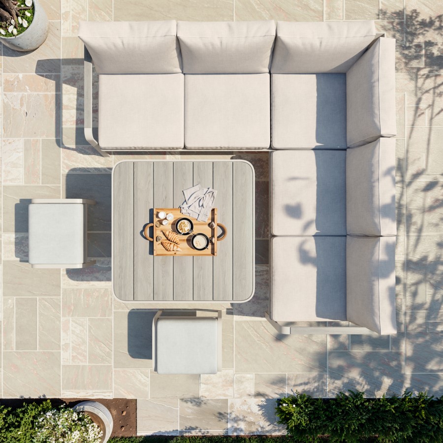 7 Seater Beige Aluminium Corner Garden Dining Set with Height Adjustable Table