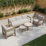 5 Seater Aluminium Wood Effect Beige Garden Sofa Set with Nesting Tables