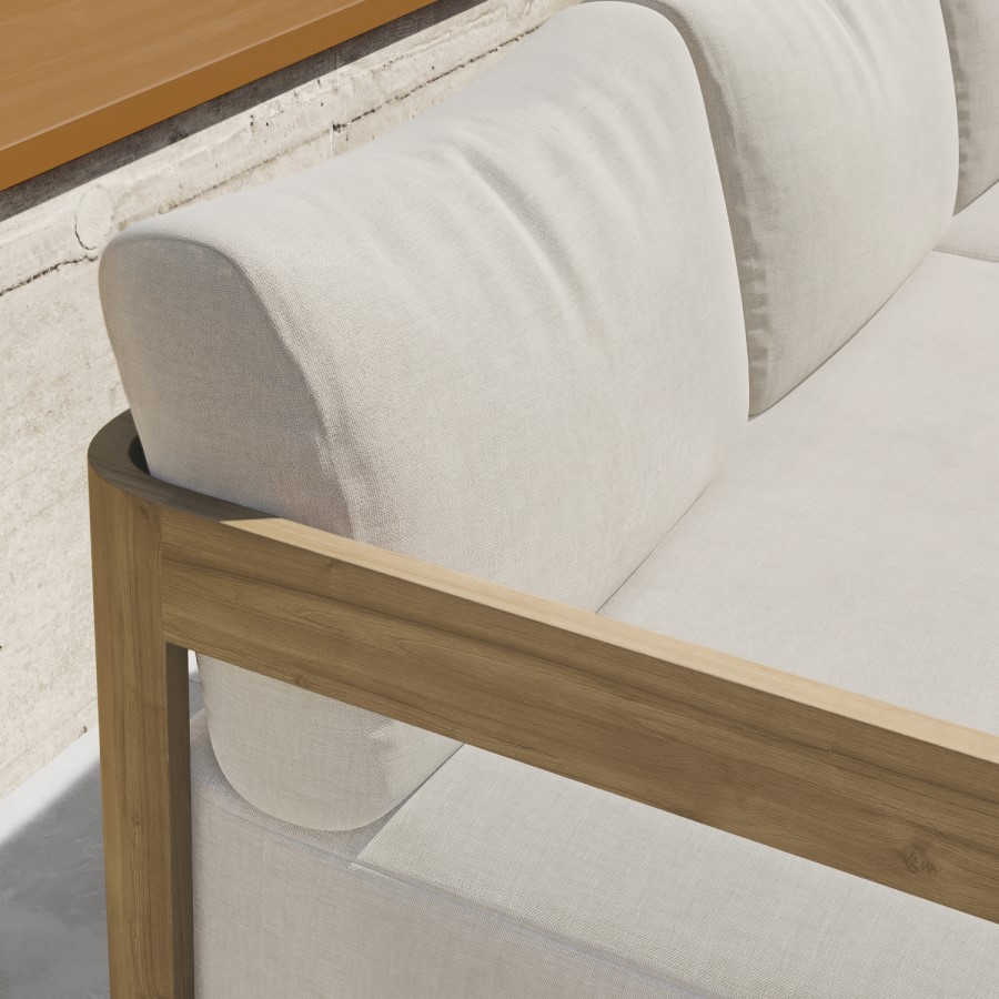 5 Seater Aluminium Wood Effect Beige Garden Sofa Set with Nesting Tables