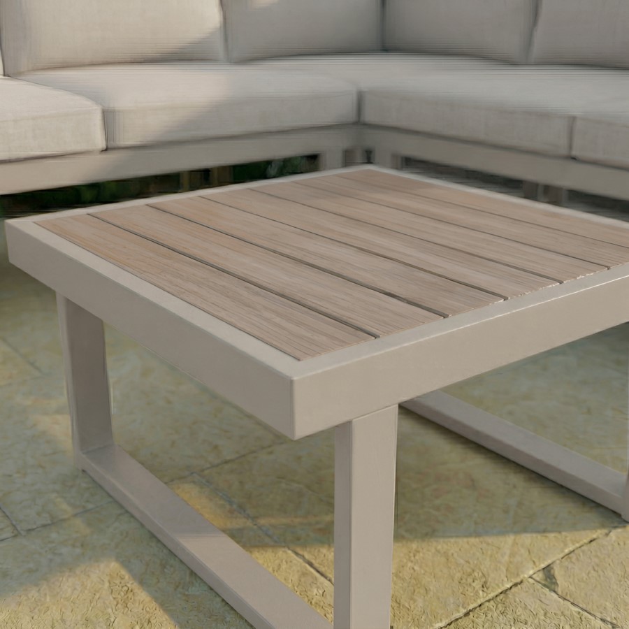5 Seater Beige Aluminium Garden Corner Sofa Set with Matching Coffee Table