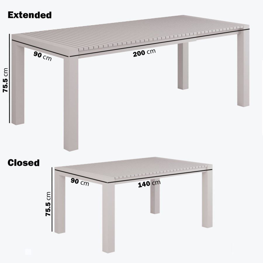 6 Seater Beige Aluminium Extendable Garden Dining Set with Rope Chairs