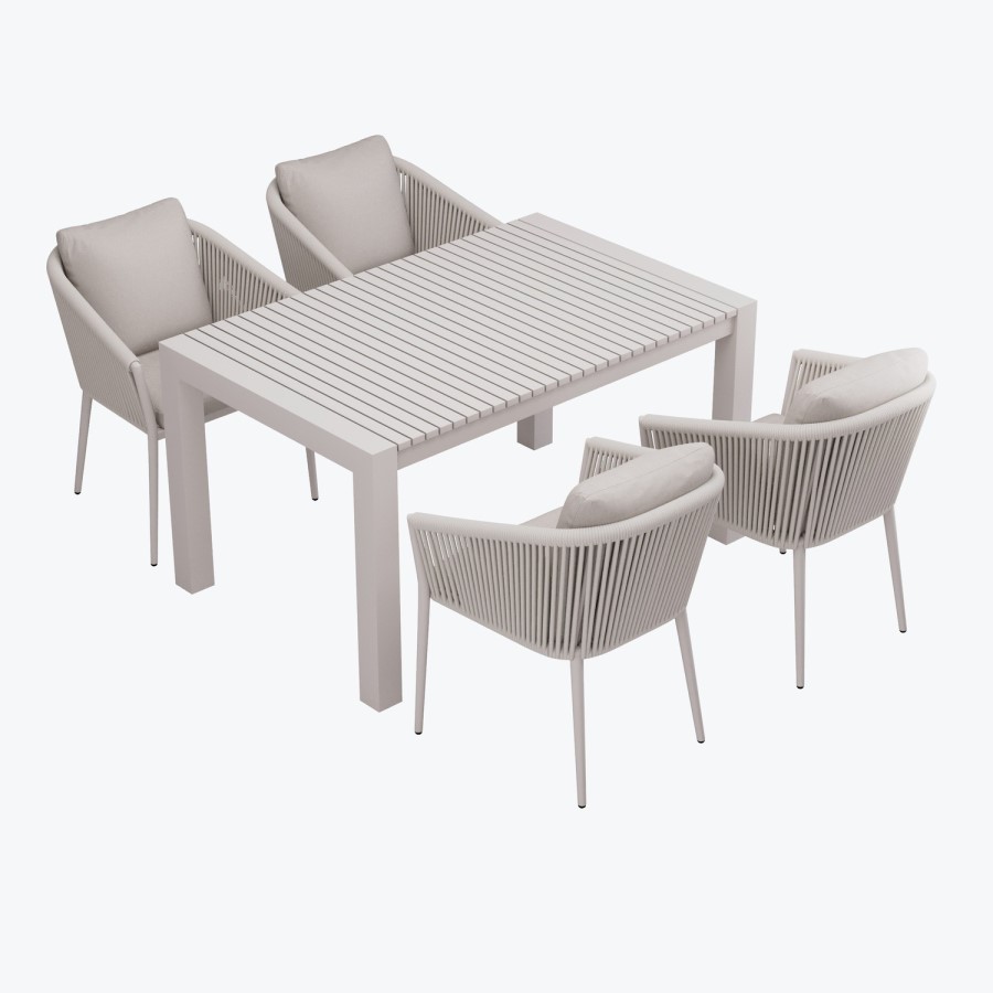 6 Seater Beige Aluminium Extendable Garden Dining Set with Rope Chairs