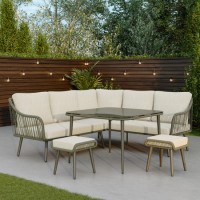 7 Seater Green Rope Effect Garden Corner Sofa & Dining Table Set