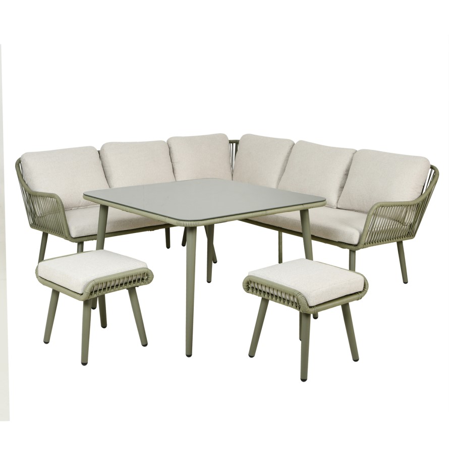 7 Seater Green Rope Effect Garden Corner Sofa & Dining Table Set