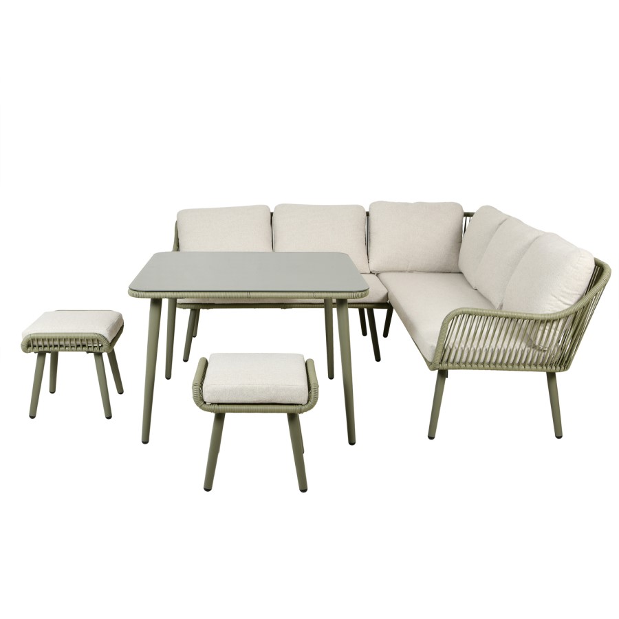 7 Seater Green Rope Effect Garden Corner Sofa & Dining Table Set