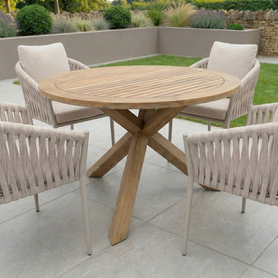 4 Seater Teak Round Outdoor Dining Table