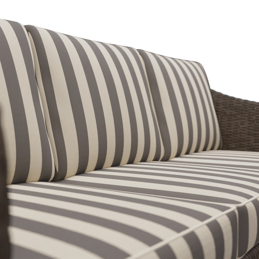 5 Seater Brown Rattan Garden Sofa Set with Striped Cushions & Coffee Table
