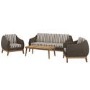 5 Seater Brown Rattan Garden Sofa Set with Striped Cushions & Coffee Table