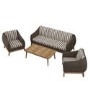 5 Seater Brown Rattan Garden Sofa Set with Striped Cushions & Coffee Table