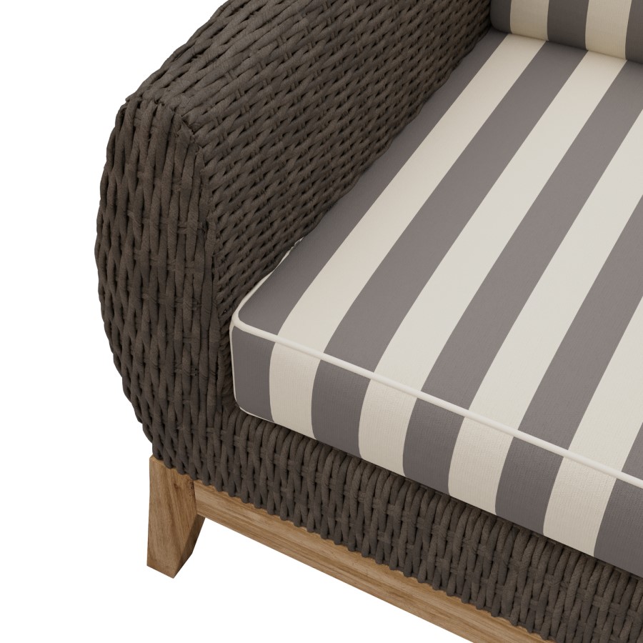 5 Seater Brown Rattan Garden Sofa Set with Striped Cushions & Coffee Table