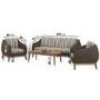 5 Seater Brown Rattan Garden Sofa Set with Striped Cushions & Coffee Table