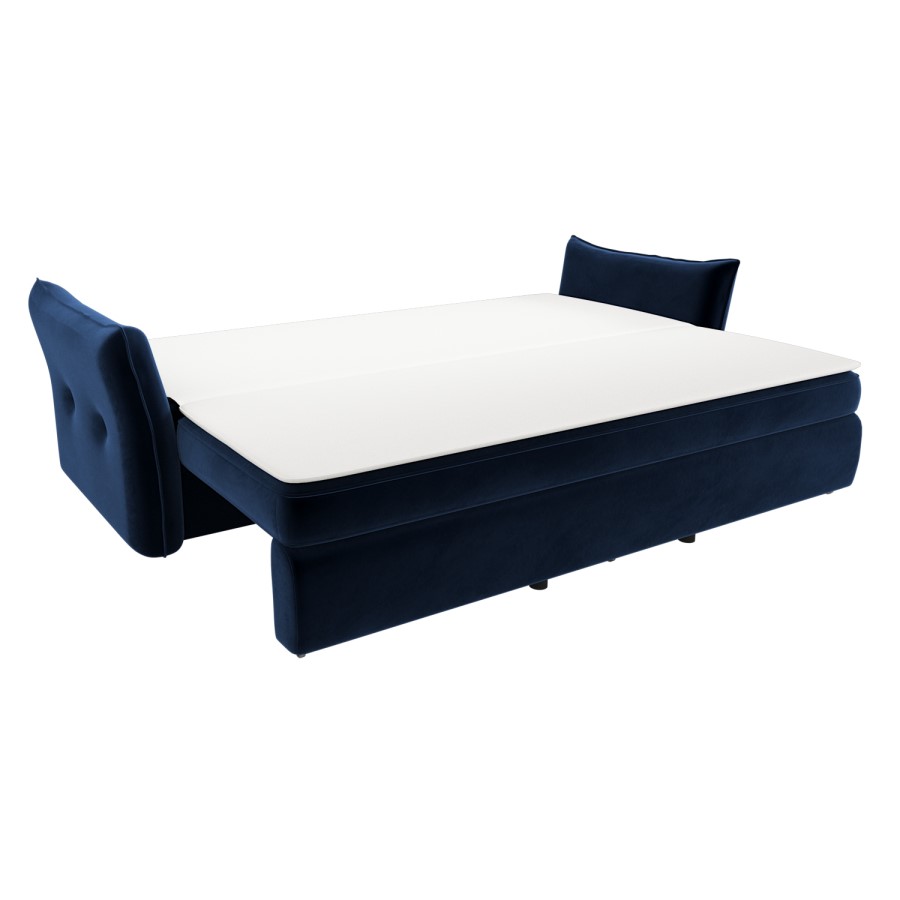 3 Seater Pull-Out Sofa Bed with Storage in Navy Blue Velvet - Gaia