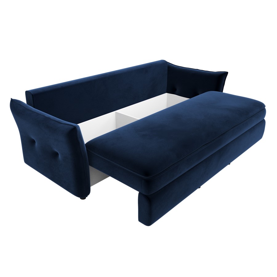 3 Seater Pull-Out Sofa Bed with Storage in Navy Blue Velvet - Gaia