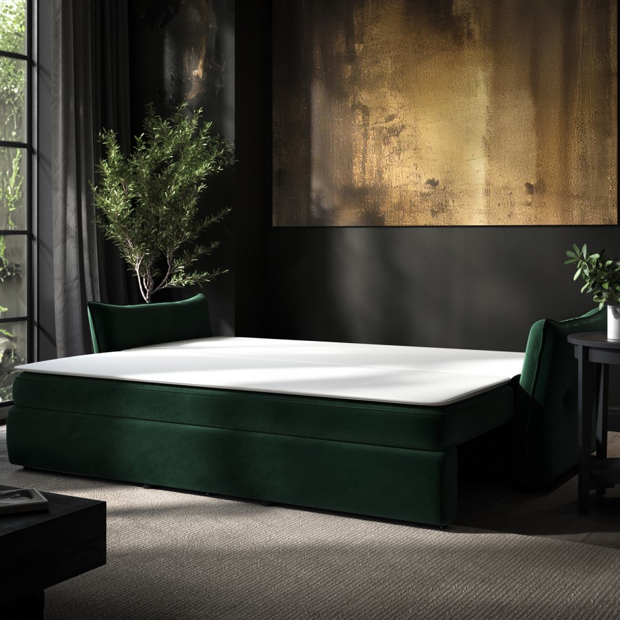 3 Seater Pull-Out Sofa Bed with Storage in Green Velvet - Gaia