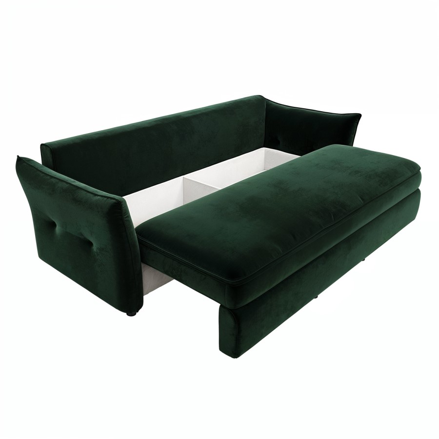 3 Seater Pull-Out Sofa Bed with Storage in Green Velvet - Gaia