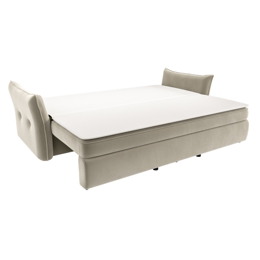 3 Seater Pull-Out Sofa Bed with Storage in Beige Velvet - Gaia