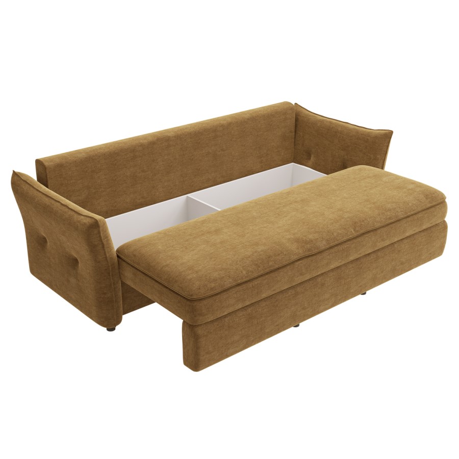 3 Seater Pull-Out Sofa Bed with Storage in Caramel Brown Chenille - Gaia