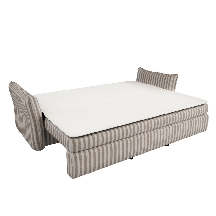3 Seater Pull-Out Sofa Bed with Storage in Beige Striped Chenille - Gaia